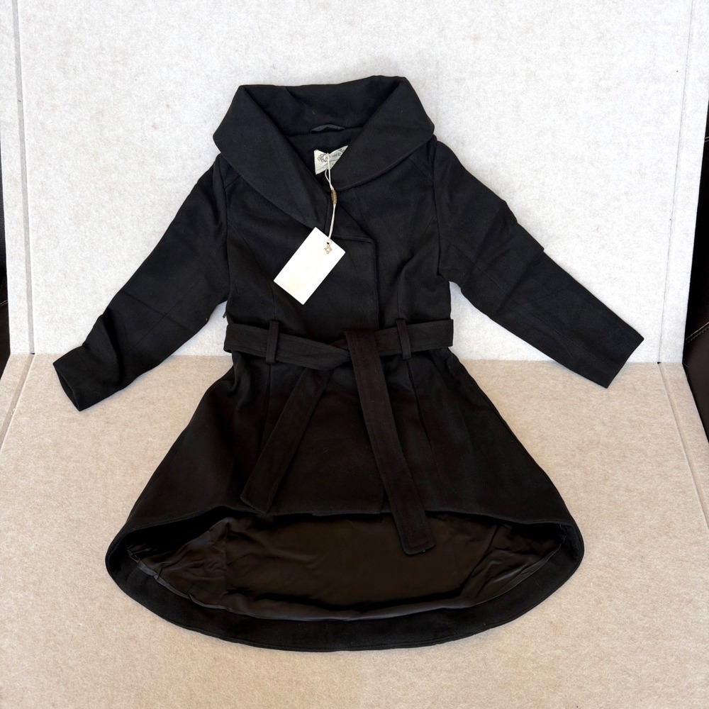 Joyfolie Neve Jacket Size 4 Black High-Low Shawl Collar Belted Coat Girls NEW